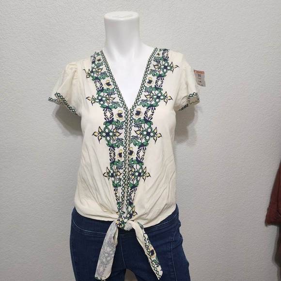 NWT Max Studio London Cream Boho Top Size XS - Picture 2 of 11